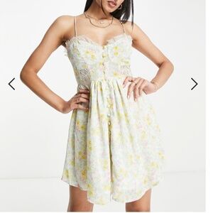 Asos - Lace Trim Button Up Cami Sundress in Ditsy Floral Print